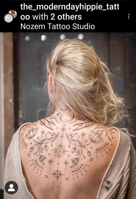 Ornamental Back Tattoo, Rug Tattoo, Bohemian Tattoo, Ornamental Tattoos, Fineline Tattoos, Neo Traditional Tattoos, Sunflower Tattoo Sleeve, Female Tattoo Ideas, Hippie Tattoo