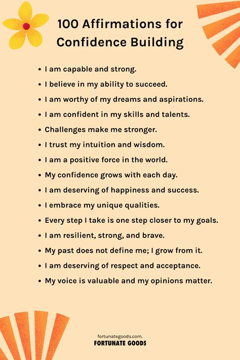 Boost your confidence with '100 Affirmations for Confidence Building.' This empowering article is packed with affirmations for women, helping to strengthen self-belief and positivity. Dive into the world of self affirmations to unlock your inner power. Perfect for women seeking inspiration and empowerment. #affirmationsforwomen #selfaffirmations Self Confidence Building Affirmation, Empowering Women Quotes Self Esteem Positive Affirmations, Topics For Women Empowerment, Build Confidence Woman, Self Confidence Building Quotes, Empowering Beliefs, Abundance Mentality, Self Confidence Building, Empowerment Affirmations