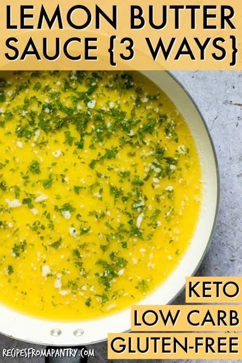 Are you ready for the BEST Lemon Butter Sauce recipe ever? How about THREE of the best lemon butter sauce recipes? These delicious sauces are super versatile and taste amazing on everything from chicken and fish to pasta and vegetables. Plus you can make them in just 5 minutes! #lemonbuttersauce #lemongarlicbuttersauce #lemonbuttersauceforfish #chillibutter #buttersauceforpasta #saucerecipe #sauces #lemon #butter Butter Sauce Recipes, Easy Baked Shrimp, Butter Sauce For Pasta, Delicious Sauces, Best Sauce Recipe, Lemon Garlic Butter Sauce, Recipe Sauce, Ww Recipe, Lemon Butter Chicken