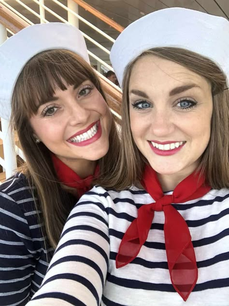 How cute is this easy sailor costume DIY?! It's so affordable to throw together and perfect for friends, couples or a group costume! #sailorcostume #sailorcostumediy #easydiycostume #easycostumeidea #halloweencostume Diy Sailor Costume, Sailor Costume Diy, Sailor Outfit, Sailor Costume, Nautical Party, Diy Costume, Costume Diy, Halloween Costume Ideas, Little Mermaid