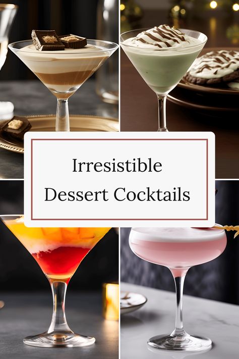 Discover a tempting selection of dessert cocktails, including White Russian, Mudslide, Grasshopper, and more. Indulge in creamy, rich flavors and explore these luscious concoctions today! Best Dessert Cocktails, Dessert Cocktails Alcohol, Desert Martini, Dessert And Cocktail Pairing, Desert Drinks Alcohol, Dessert Alcoholic Drinks, Desert Cocktails, Dessert Cocktail Recipes, Dessert Cocktails