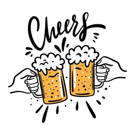 Cheers with beer glasses mug. Hand drawn vector illustration. Cartoon style. Iso , #AFFILIATE, #vector, #drawn, #Cartoon, #illustration, #Hand #ad Beer Drawing, Beer Cartoon, Beer Illustration, Beer Stickers, Beer Wall, Beer Cheers, Beer Quotes, Beer Art, Hand Drawn Vector Illustrations