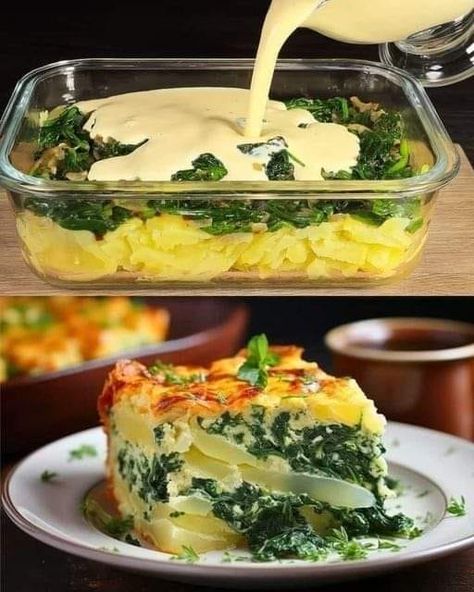 Jamie Oliver Recipes | I have never tasted such delicious potatoes with spinach and eggs | Facebook Egg Spinach Bake, Spinach Egg Casserole, Potatoes With Spinach, Spinach And Eggs, Egg Spinach, Delicious Potatoes, Spanish Tortilla, Potato Spinach, Spinach Bake