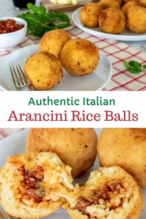 Arancini Recipe Italian, Indonesian Fried Rice Recipe, Italian Rice Balls Recipe, Tomato And Basil Pasta, Italian Rice Balls, Rice Balls Recipe, Indonesian Fried Rice, Fried Balls, Xmas Appetizers