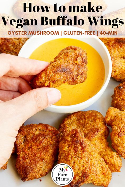 Vegan Chicken Wings, Oyster Mushroom Recipes, Pasta Stir Fry, Stir Fry Soup, Vegan Buffalo Wings, Buffalo Vegan, Vegan Buffalo Sauce, Vegan Wings, Oyster Mushroom Recipe