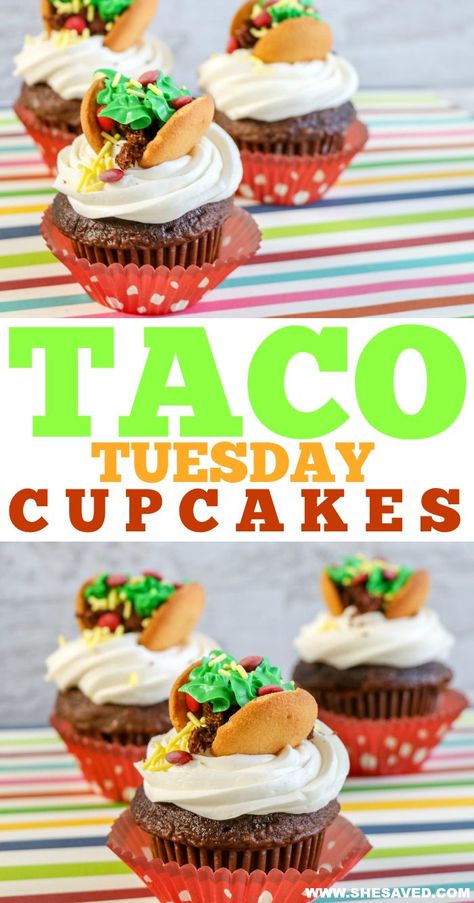 Taco Cupcakes, Taco Cake, Vegetarian Tacos Recipes, Taco Twosday, Dessert Items, Taco Party, Easy Taco, Street Tacos, 5 De Mayo