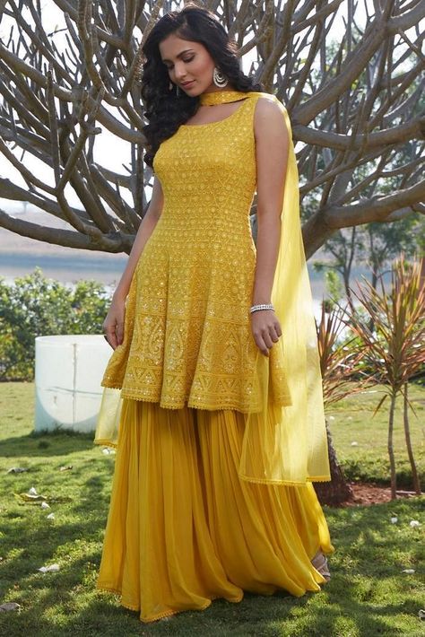 Sequel to Kismat - Can be read by itself, but you will get some backs… #romance #Romance #amreading #books #wattpad Dress For Haldi Function, Haldi Dress Ideas, Diwali Wear, Palazzo Kurta, Haldi Ceremony Outfit, Haldi Dress, Haldi Outfits, Anarkali Dress Pattern, Stylish Short Dresses