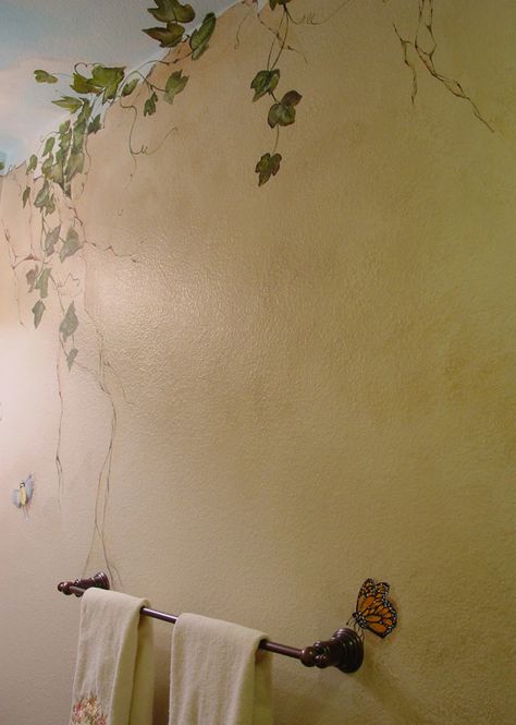 Bathroom Mural, Blue Ceilings, Ceiling Murals, Wall Murals Painted, Vine Wall, Faux Painting, Forest Spirit, Wall Paintings, Hand Painted Walls