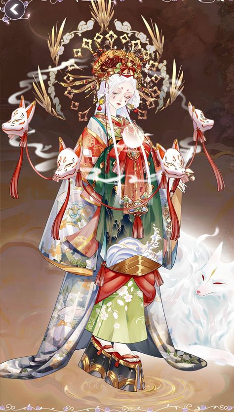 Tiger Inspired Character Design, Japanese Priestess Character Design, Japanese Outfits Traditional, Kitsune Kimono, Oiran Anime, Oiran Kimono, Japanese Oc, Chinese Goddess, Japanese Goddess