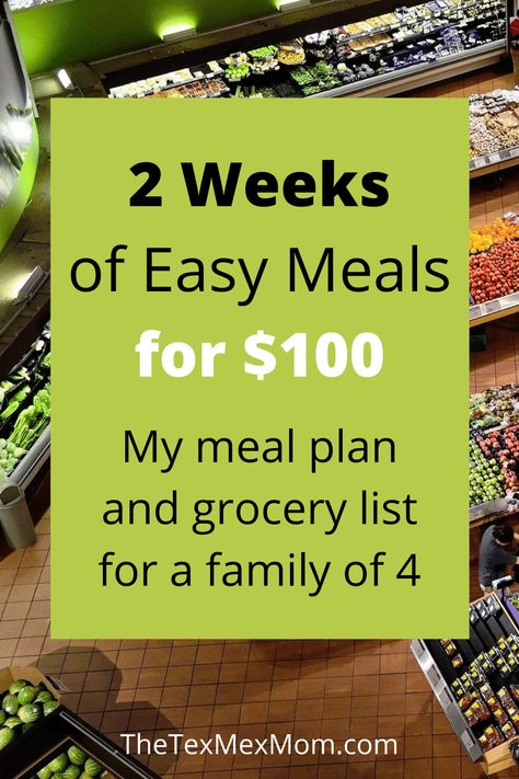 Need to cut back on your grocery spending? Today I have another grocery list and meal plan for you: 2 weeks of EASY MEALS for $100 or less! Meal Plans On A Budget, Grocery List And Meal Plan, Budget Grocery Lists, Meal Prep Grocery List, Cheap Meal Plans, Frugal Meal Planning, Cheap Groceries, Meal Planning Menus, Meal Plan Grocery List