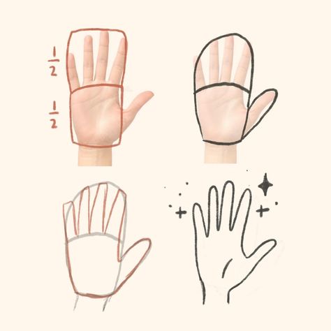 An easy way to draw hands is to think of them like mittens! And to remember that fingers form 50% and the palm the other 50% of the hand 🖐️🥊😊✨ I go a little more in depth in my Hands and Feet mini tutorial, which is part of my Starter Bundle which contains 15 of these mini tutorials (plus both my Procreate brush packs and most used color palettes)! Use INSTA10 for a lil bit off 🛒🥳 #drawingtips #drawingtipsandtricks #arttips #arttipsandtricks #drawingtutorial #drawingtutorials Hands Tutorial, الفن الرقمي, Draw Hands, Mini Tutorial, Happy Monday Everyone, Art Tools Drawing, Arte Inspo, Art Practice, Cartoon Character Design