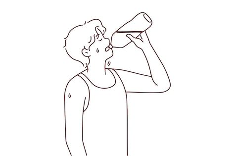 Thirsty Drawing, Drinking Sketch, Drinking Water Illustration, Drinking Water Drawing, Drinking Drawing, Drinking Illustration, Water Bottle Drawing, English Pictures, Geometric Dome