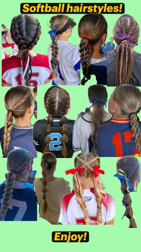 Softball hairstyles Soft Ball Hairstyles, Hair For Softball, Softball Eyeblack, Hairstyles For Softball, Softball Hair Styles, Hairstyles For Volleyball, Softball Braids, Game Hairstyles, Hairstyles For Sports