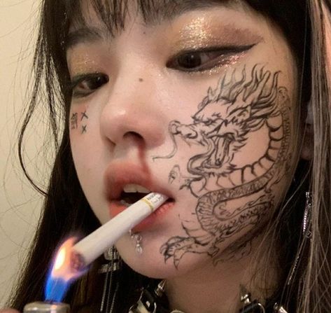 Ru/茹 (she/her) on Instagram: “龍” Geisha Makeup, Makeup Brushes Guide, Tattoed Women, Maid Cosplay, Women Boxing, Goth Women, Human Poses Reference, Face Tattoo, Photo Makeup