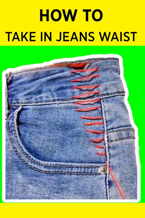 How to downsize the waist of jeans | Take in jeans waist | Pant waist alteration Take In Jeans Waist, Take In Jeans, Making Jean Shorts, How To Downsize, How To Make Jeans, Altering Jeans, Sewing Jeans, Sewing Pants, Sewing Alterations