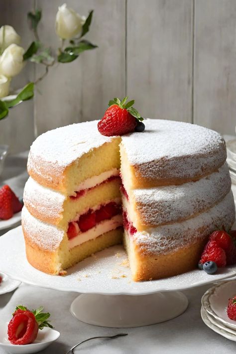 Victoria Sponge Cake Recipe - Perfect Afternoon Tea Cake Victoria Sponge Cake Recipe, Victoria Cake, Sponge Cake Decoration, Simpsons Cake, Afternoon Tea Cake, Afternoon Tea Cakes, Sponge Cake Recipe, Cake Light, Realistic Cakes