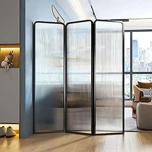 SUSUO Modern Room Divider, 5.6FT Folding Screen Room Divider Decorative Freestanding Room Partition for Bedroom, Office, Restaurant, Glass Wall Dividers with Iron Frame - 3 Panel Home Office Partition, Waiting Room Design Medical, Partition For Bedroom, Living Room Divider Ideas, Glass Home Office, Wooden Makeup Vanity, Coworking Design, Modern Partition Walls, Wall Dividers