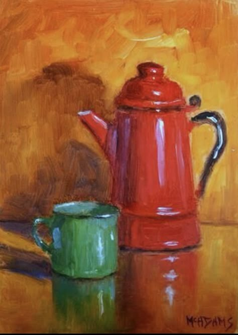 Kitchen Painting Art, Tin Cup, Cup Art, Art Painting Gallery, Still Life Drawing, Daily Painting, Painting Still Life, Still Life Art, Amazing Art Painting