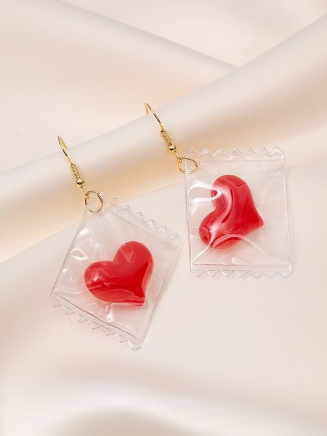 Multicolor Cute   Resin  Dangle    Jewelry Aretes Aestethic E-girl, Kawai Earrings, Gifts For Older Sister, Heart Astethic, Cute Earrings Aesthetic, Hearts Astethic, Simplistic Jewelry, Cute Dangle Earrings, Apple Watch Wristbands