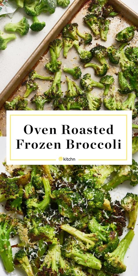 Oven-Roasted Frozen Broccoli | Kitchn Roasted Frozen Broccoli, Frozen Broccoli Recipes, Roast Frozen Broccoli, Frozen Broccoli, Roasted Broccoli, Broccoli Recipes, Eat Better, Frozen Vegetables, Vegetable Sides