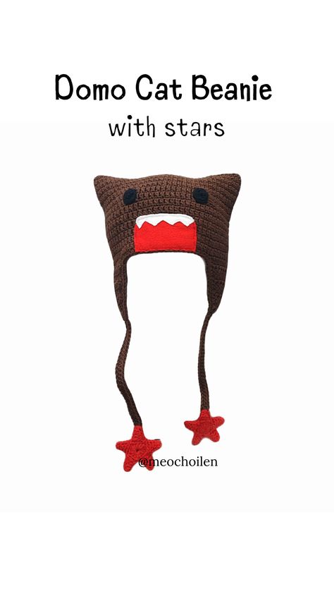 Domo Hat, Crocheting Easy, Crochet Hat Ideas, Domo Kun, Stitches Pattern, Cat Beanie, Ear Flap Hats, Tutorial Ideas, Cap Ideas