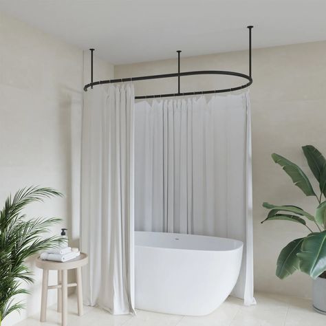 Naiture Stainless Steel Oval Shower Curtain Rod with Ceiling Support | eBay Tub Shower Ideas, Wall Registers, Interior Redesign, Neo Angle Shower, Closet Bar, Shower Rods, Bar Shelf, Shower Curtain Rod, Shower Drains