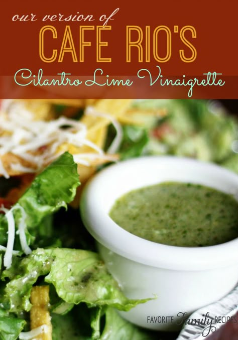 All of you Cafe Rio and Costa Vida lovers, get excited! You will be so surprised how right, smack on this Cilantro-Lime Vinaigrette is. Cafe Rio Vinaigrette Dressing, Cafe Rio Recipes, Cilantro Lime Dressing Recipe, Luscious Recipes, Salad Board, Cilantro Lime Vinaigrette, Cafe Rio, Salad Recipe Ideas, Cilantro Dressing