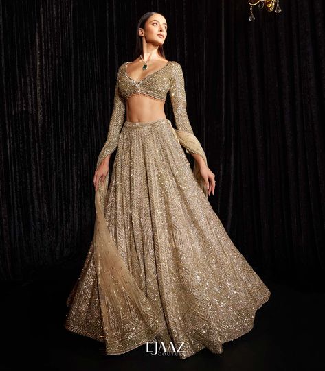 BIBI London Couture | Lehenga Ejaaz Couture, Golden Lehenga, 2022 Jewelry, Engagement Lehenga, Gold Lehenga, Sangeet Outfit, Latest Bridal Lehenga, Reception Lehenga, Lehenga Designs Simple