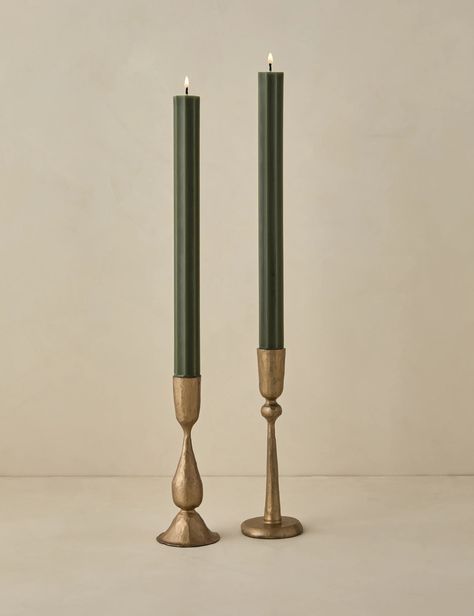 Fluted Church Taper Candle by Green Tree Home Dark Green Wedding Details, Candle Sticks Dining Room Table, Twisted Taper Candles, Candle Stick Centerpiece Dining Table, Timeless Tablescape, Studio Christmas Minis, Wizard Of Oz Room, Green Candlesticks, Taper Candle Centerpiece