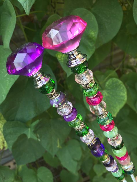 Excited to share this item from my #etsy shop: 14" Garden Stake, Beaded Garden Fairy Wand, Rainbow Suncatcher, Glass Yard Art, Totem, Gift for Mom, Gardner Gift, Teacher Gift #gardentotem #fairywand #gardenstake #gardenwand #yardstake #fairygardenwand #rainbowgardenart #gardensuncatcher #purplesuncatcher Diy Wands, Garden Wands, Fairy Garden Stakes, Faux Garden, Make A Fairy Garden, Terrarium Fairy Garden, Fairy Garden Animals, Beaded Fairy, Fairy Garden Terrarium