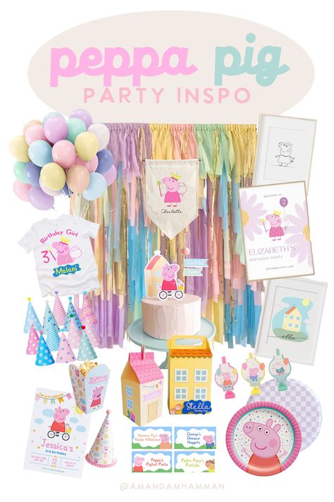 Peppa The Pig Birthday Party, Peppa Pig Party Bags, Peppa Birthday Party Decoration, Peppa Pig Two Year Old Party, Peppa Pig Table Centerpiece, Peppa Pig Pastel Party Ideas, Peppa Pig Birthday Party Ideas Diy, Peppa Pig Room Ideas, Peppa Pig Second Birthday Party