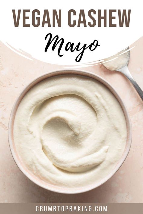 This homemade Cashew Mayo is quick and easy to make with a creamy texture and tangy flavour. You need just 6 ingredients plus water and it's egg-free and oil-free! On Toast Recipes, Pasta Dressing, Cashew Mayo, Turnip Fries, Homemade Dips, Sweet Potato Wedges, Vegan Mayo, Vegan Mayonnaise, Easy Dips