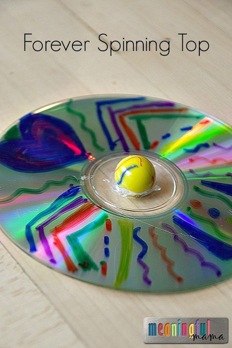 This DIY CD & Marble Forever Spinning Top will keep your little spinning kids entertained for quite a while. My son loves to spin things. Diy Fidget Spinner, Cd Diy, Diy Fidget Toys, Marbles Crafts, Cd Crafts, Top Diy, Vbs Crafts, Kid Craft, Crafts For Boys