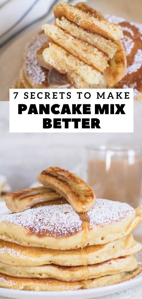 7 secrets to make boxed pancakes better + mistakes to avoid + pancake mix recipe Instant Pancakes Better, Best Pancake Mix Recipe, Pancakes From Mix Recipe, Pancake Recipe With Pancake Mix Easy, Pre Made Pancake Mix Recipe, Pancake Recipe From Box Best, How To Spice Up Box Pancakes, How To Make Krusteaz Pancakes Better, How To Make Bisquick Pancakes Better