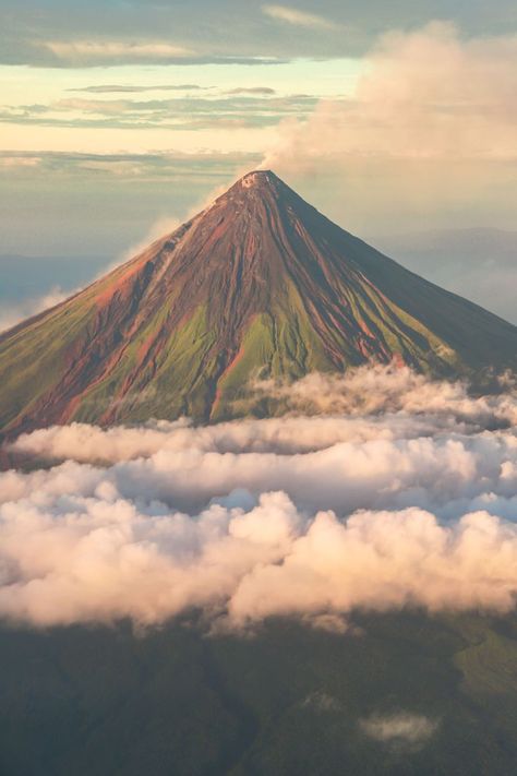 Mayon Volcano in the Philippines is known as the world's most perfect come volcano Mayon Volcano Aesthetic Wallpaper, Mayon Volcano Drawing, Mayon Volcano Aesthetic, Mayon Volcano Eruption, Tropical Volcano, Philippines Volcano, Volcano Aesthetic, Mt Mayon, Cinder Cone Volcano