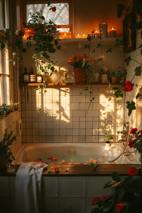 Bathroom With Flowers, Cottagecore Home Inspiration, Home Decor Aesthetic Interior Design, Tony Bathroom Ideas, Cozy Vintage Home Decor, Cottagecore Bathroom Decor, Floral Apartment Decor, Future Home Decor, Dark Cottagecore Bathroom