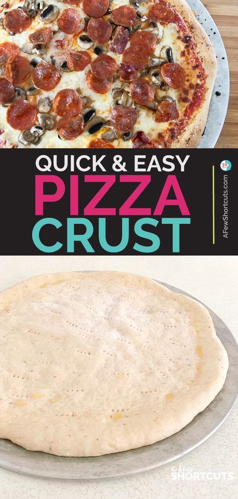 This is a keeper! Snag this Homemade Pizza Crust Recipe that is quick & easy to make. You can even turn it into your own homemade freezer pizza. | @AFewShortcuts #pizza #recipes #homemade Quick Easy Pizza Crust, Pizza Crust Ideas, Food Recipes Pizza, Freezer Pizza, Perogie Dough Recipe, Homemade Pizza Crust Easy, Savory Quick Breads, Homemade Frozen Pizza, Homemade Pizza Crust Recipe