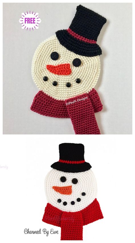 Crochet Flat Snowman Wall Hanging Free Crochet Pattern Snowman Crochet Patterns Free Flat, Crochet Flat Snowman, Crochet Snowman Wall Hanging, Crochet Snowman Applique, Snowman Applique Patterns Free, Crochet Snowman Free Pattern, Crochet Christmas Trees Pattern, Crochet Holiday, Crochet Christmas Tree