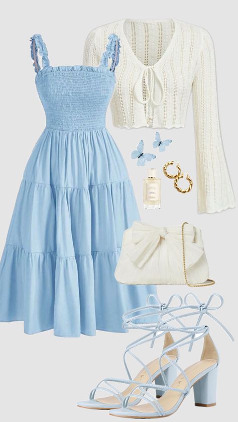 #blue #dress #cardigan #churchoutfit #easter #summer #outfitideas #modestoutfit #outfit #lightblue #modesty #coquette #coastal #ootd Fall Maxi Skirt Outfits, Modest Girly Outfits, Modesty Outfits, Cute Modest Outfits, Cute Dress Outfits, Everyday Fashion Outfits, Casual Day Outfits, Quick Outfits, Easy Trendy Outfits