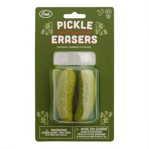 Fred Rubber Pickle Erasers 2 Pack Green Stationary, Fun Erasers, Cute Erasers, Writing Mistakes, Kneadable Eraser, Cool Erasers, Pickle Gifts, Stationary Accessories, Kandi Bracelets