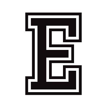 "Letter E sticker - black and white, sporty college font" Sticker for Sale by Mhea | Redbubble Seniors Board, Font Sticker, Senior Board, College Font, Senior Year Things, E Letter, Senior Stuff, Letter Images, Decal Ideas