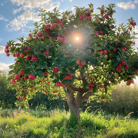 “An Apple Tree is a deciduous tree known for its delicious, crisp apples and its charming presence in gardens. These majestic trees provide shade and beauty, with blossoms in the spring and fruit in the late summer to fall. Planting an apple tree not only enhances your garden's aesthetic but also offers the rewarding experience of harvesting your own fruit for years to come. 🌳🍎” Aesthetic Fruit Trees, Fruit Trees Photography, Fruit Trees Backyard Aesthetic, Fruit Tree Forest, Nature Plants Aesthetic, Apple Trees Aesthetic, Fruit Trees Aesthetic, Apple Trees Backyard, Spring Trees Aesthetic