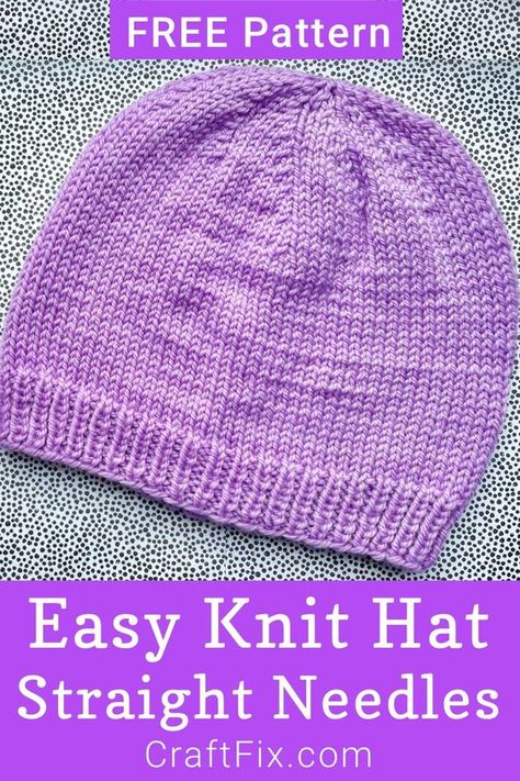 Straight Needles Knitting Patterns, Flat Knitting Hat Patterns Free, Free Kids Hat Knitting Pattern, Chemo Hats Knitted, How To Knit A Hat With Straight Needles, 8 Ply Beanie Patterns Free, Knit Hat Straight Needles, 2 Needle Hat Pattern Free, Straight Knitting Needle Patterns