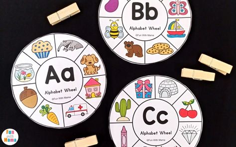 abc learning activity - clip cards Letter Clip Cards, Alphabet Wheels Free, Letter Wheel Free Printable, Montessori Letter Sounds Free Printable, Free Letter Sounds Printables, Alphabet Wheel Free Printable, Alphabet Sequence Activities, Beginning Sound Clip Cards Free Printable, Alphabet Clip Cards Free Printable