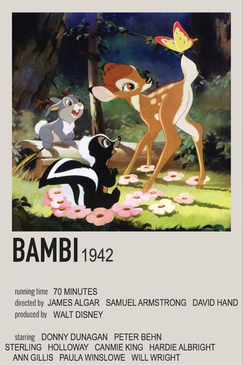 Bambi Movie Poster, Disney Movie Posters Aesthetic, Minimalist Movie Posters Disney, Disney Posters Aesthetic, Bambi Poster, Bambi Film, Bambi Movie, Bambi 1942, Old Disney Movies