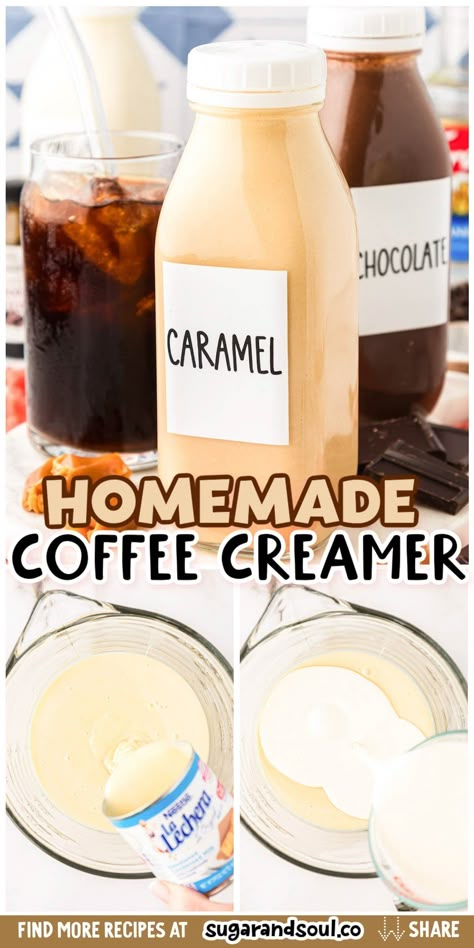 Storebought coffee creamer doesn't compare to the simplicity and deliciousness of this 4-ingredient recipe for Coffee Creamer you can make at home in just 5 minutes. Tons of flavor options to choose from! Make Coffee Creamer At Home, Make Your Own Coffee Creamer, Flavored Coffee Creamer Recipes, Condensed Milk Coffee, Homemade Creamer, Sugar Free Coffee Creamer, Best Coffee Creamer, Homemade Coffee Creamer Recipe, Coffee Creamer Recipes