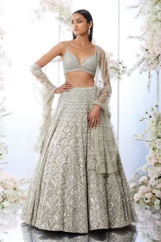 Crystal Lehenga, Pearl Lehenga, Grey Lehenga, Seema Gujral, Blouse Lehenga, Sangeet Outfit, Desi Outfits, Reception Lehenga, Indian Outfits Lehenga