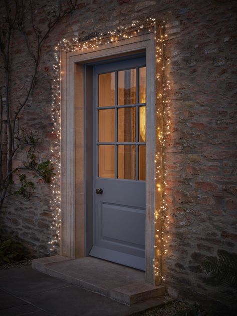 How to decorate your outdoor space for Christmas (beyond just lights) Front Door Lighting, Christmas Lights Outside, Sarah Raven, Christmas House Lights, Nice House, Christmas Lighting, Christmas Front Doors, Xmas Lights, Barn Conversion