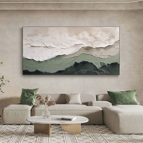 Large Original Oil Painting Abstract Art on Canvas Green Mountain Landscape Painting Green Landscape Painting Living Room Wall Art Big Living Room Artwork, Light Grey And Olive Green Living Room, Long Hallway Artwork, Wall Art Living Room Traditional, Living Room Wall Artwork, Green Room Minimalist, Cozy Living Room Art, Oil On Canvas Painting Landscapes, Abstract Landscape Painting Mountains