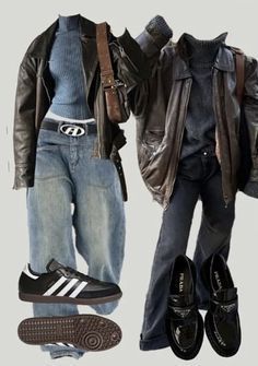 Classy Outfits Fall, Blue Jeans Outfits, Fall Outfits Sweaters, Grunge Fall Outfits, Balenciaga Outfit, Fall Leather Jacket, Outfits Bonitos, Trend Outfits, Adidas Samba Outfit